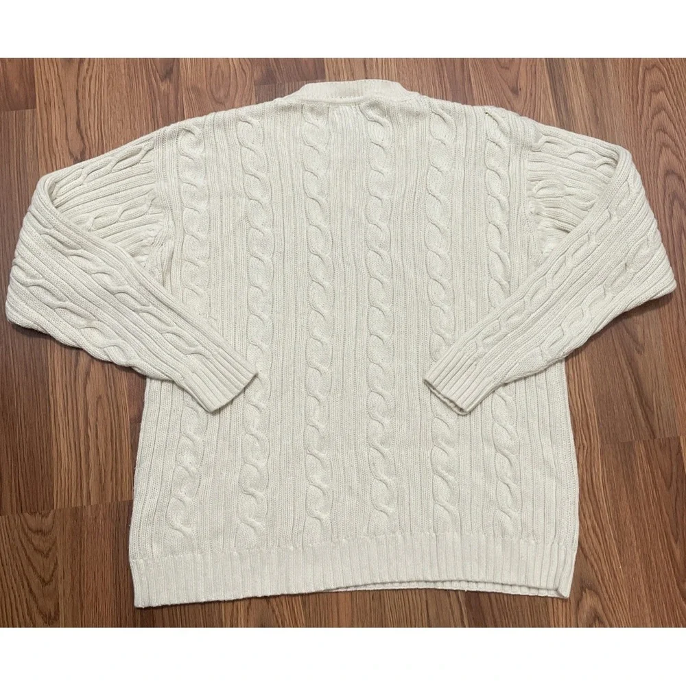 Dockers Sweater Mens Large Cable Knit Fisherman Crew Neck Ivory Vintage 90s